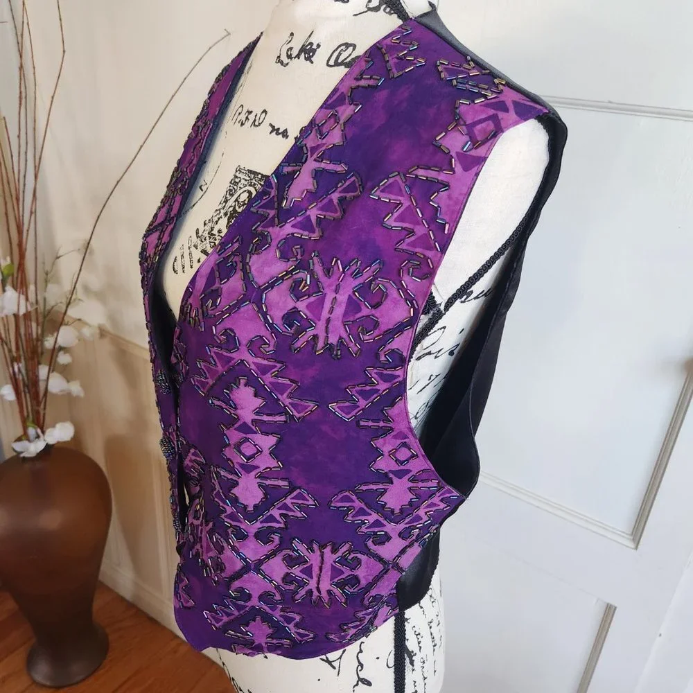 Purple Beaded Boho Vest Vintage Sz S/M